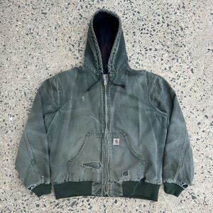 Vintage Carhartt  Hooded Jacket Faded And Distressed Green J130 MOS Size M 2007
